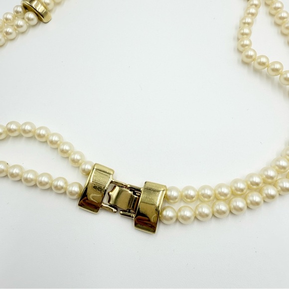 Vintage Monet Gold Tone accents and Faux Pearls Beads 2 Strand Necklace - Picture 5 of 8